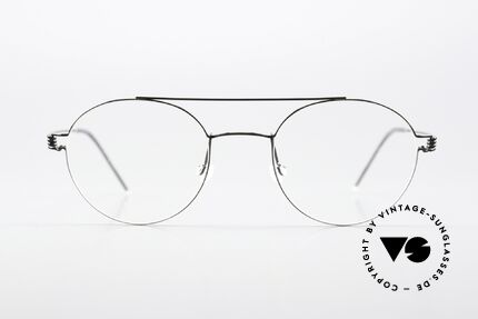 Lindberg Bruce 48 Air Titan Rim Feine Designerbrille Unisex, Pantobrille mit Oberbalken, col PU9: schwarz poliert, Passend für Herren und Damen