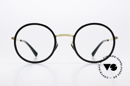 Mykita Meja Runde Brille Schwarz Gold, Brille der LITE-Kollektion mit Azetat-Einfassungen, Passend für Herren und Damen