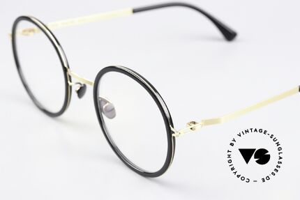 Mykita Meja Runde Brille Schwarz Gold, wohlbekannte Spitzenqualität; handmade in Germany, Passend für Herren und Damen