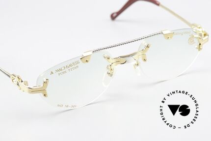 Machiavelli 16-301 Prunkvolle Vintage Brille 80er, herausragende Qualität (vergoldeter Titanium-Rahmen), Passend für Herren und Damen
