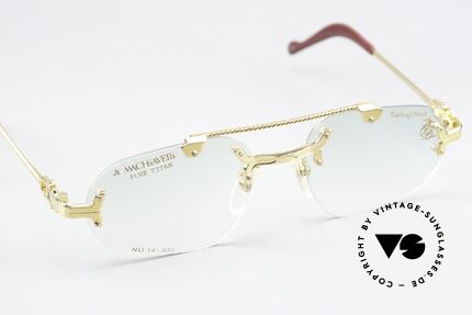 Machiavelli 14-303 Opulente 80er Brille Randlos, herausragende Qualität (vergoldeter Titanium-Rahmen), Passend für Herren