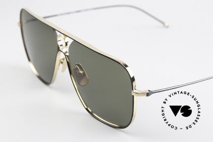 Thom Browne TBS114 XXL Aviator Brille Eckig, entspiegelte Sonnengläser in Grün-Tönung, 100% UV, Passend für Herren