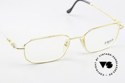 Fred Jersey Männer Luxusbrille 1990er, mit original Fred Verpackung: Box, Lederetui und Tuch, Passend für Herren