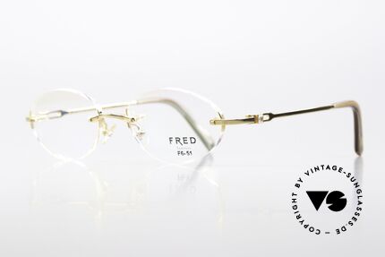Fred Prestige Zirconium Edelstein Randlosbrille 90er, mit zwei weißen, funkelnden Zirkonen als Bügeldekor, Passend für Herren und Damen