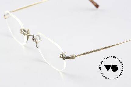 Matsuda 2864 90s Brille Randlos Antik Gold, komplette Front ist mit aufwändigen Gravuren verziert, Passend für Herren und Damen