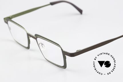 Theo Belgium Eye-Witness YC Designerbrille Eckig Unisex, tolle Rahmen-Kolorierung in grün- und braun-metallic, Passend für Herren und Damen
