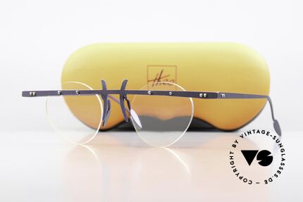 Theo Belgium Tita VI 9 90er Brille Blau Metallic, die Gläser sind mit Schrauben am Titan-Rahmen fixiert, Passend für Damen