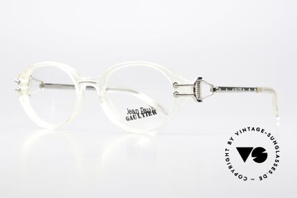 Jean Paul Gaultier 55-5201 Steampunk Brille Von 1996, 'crystal' Kunststoff-Front und silberne Metallbügel, Passend für Herren und Damen
