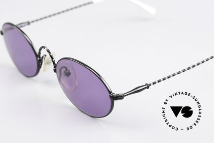 Jean Paul Gaultier 55-0175 Vintage Brille Schwarz Lila, toller Kontrast zwischen Rahmen & Sonnengläsern, Passend für Herren und Damen