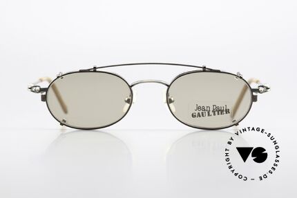 Jean Paul Gaultier 55-0012 Vintage Brille Mit Sonnenclip, oval Fassung in "antique smoke silver" in Größe 46-19, Passend für Herren und Damen