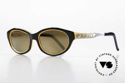 Jean Paul Gaultier 58-7204 Gold Verspiegelte Brille 1999, Azetat-Front in schwarz und gold mit Metallbügeln, Passend für Herren und Damen