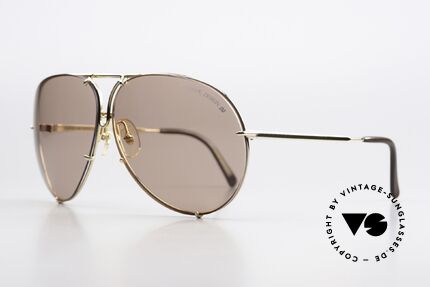 Porsche 5621 Übergroße 80er Sonnenbrille, altes Original, col. 46 = vergoldet & mit Porsche Etui, Passend für Herren