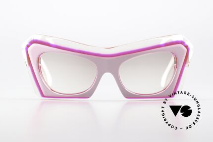 Christian Roth 13120 Popkultur Brille Von 1985, Series "V" in Crystal / Fluo Pink And White, Passend für Damen
