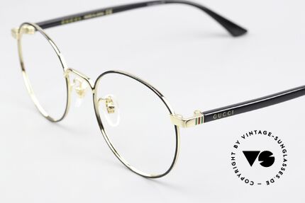 Gucci GG0297OK Runde Brille Gold Schwarz 52, Brillenfassung in gold & schwarz; made in Japan, Passend für Herren und Damen