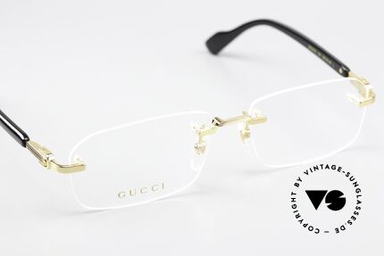 Gucci GG1221O Brille Randlos Unisex Gold, vergoldete Brillenfassung, made in Japan Qualität, Passend für Herren und Damen