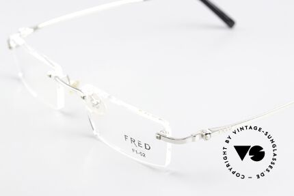 Fred Sainte-Lucie Echte Perle Als Bügeldekor, zeitlose, randlose Luxusbrille mit F1-Glasform (52mm), Passend für Herren und Damen