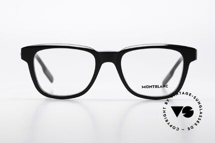 Montblanc MB0178O Vollrandbrille Eckig Schwarz, charakteristisches Montblanc-Logo als Bügeldekor, Passend für Herren