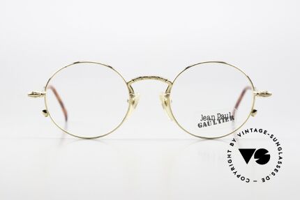 Jean Paul Gaultier 55-4171 Rare Vintage Brille von 1996, rund-ovale Metallfassung mit dezent verzierten Bügeln, Passend für Herren und Damen
