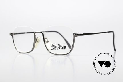 Jean Paul Gaultier 55-7161 Eckige Vintage Brille Nylor, gunmetal Lackierung, in Größe 48-19, 142mm, Passend für Herren und Damen