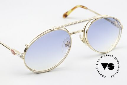 Bugatti 02908 Vintage Brille Mit Vorhänger, vergoldeter SonnenClip mit blau-Verlauf Gläsern, Passend für Herren