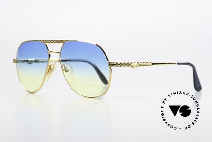 Bugatti EB502 - S Gelbgold Luxusbrille 90er, neue Sonnengläser in blau-gelb Verlauf, 100% UV Schutz, Passend für Herren und Damen