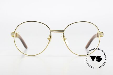 Cartier Bagatelle Runde Holzbrille 90er Jahre, aus Palisander-Holz gefertigt in Größe 55°18mm, Passend für Herren und Damen