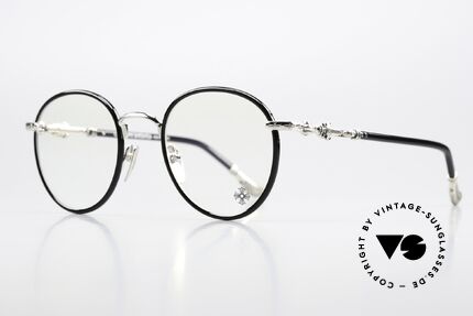 Chrome Hearts Firkin Pantobrille Sterling Silber, Titan Luxus-Brille mit Sterling-Silber Dekor, Passend für Herren und Damen