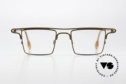 Theo Belgium Ampere Eckige Brille In Messing, sehr markant eckige vintage Brille; Größe 47/20, Passend für Herren und Damen