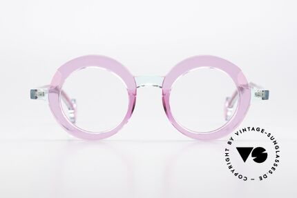 Theo Belgium Sara Azetat Brille Rund Damen, Farbcode 11 'transparent shocking pink + green', Passend für Damen