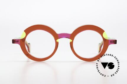 Theo Belgium Sara Runde Azetat Damenbrille, Farbcode 8 'Fuchsia Jelly + Transparent Yellow', Passend für Damen