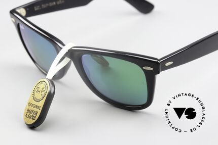 Ray Ban Wayfarer I Special Edition Green Mirror, grün verspiegelte Sonnengläser mit der B&L Gravur, Passend für Herren und Damen Ray Ban Wayfarer I Special Edition Green Mirror, grün verspiegelte Sonnengläser mit der B&L Gravur, Passend für Herren und Damen