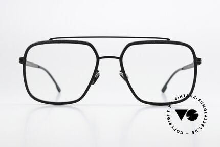Mykita Mylon Reed Designerbrille Eckig Aviator, Größe 55-17, Color Code 305 in "Pitch Black", Passend für Herren
