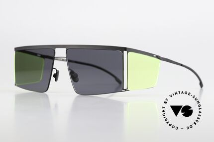 Mykita Helmut Lang HL001 Black With Fluo Yellow Sides, eine minimalistisch-avantgardistische Sonnenbrille, Passend für Herren und Damen Mykita Helmut Lang HL001 Black With Fluo Yellow Sides, eine minimalistisch-avantgardistische Sonnenbrille, Passend für Herren und Damen