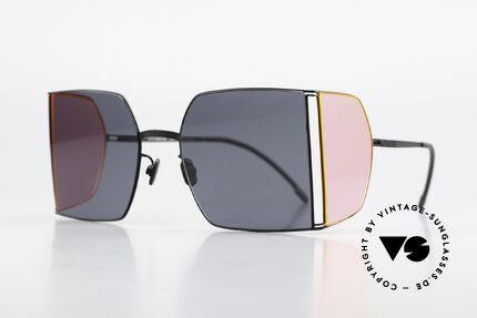Mykita Helmut Lang HL003 Black Frame With Fluo Pink Sides, eine minimalistisch-avantgardistische Sonnenbrille, Passend für Herren und Damen Mykita Helmut Lang HL003 Black Frame With Fluo Pink Sides, eine minimalistisch-avantgardistische Sonnenbrille, Passend für Herren und Damen
